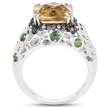 Load image into Gallery viewer, 4.13 Carat Genuine Citrine, Chrome Diopside & Champagne Diamond .925 Sterling Silver Ring