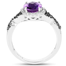 Load image into Gallery viewer, 1.64 Carat Genuine Amethyst, Black Diamond & White Diamond .925 Sterling Silver Ring