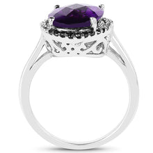 Load image into Gallery viewer, 4.52 Carat Genuine Amethyst, Black Diamond & White Diamond .925 Sterling Silver Ring