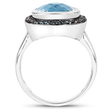 Load image into Gallery viewer, 5.23 Carat Genuine Swiss Blue Topaz and Black Diamond .925 Sterling Silver Ring