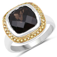 Load image into Gallery viewer, 3.67 Carat Genuine Smoky Quartz and Yellow Diamond .925 Sterling Silver Ring
