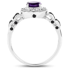 Load image into Gallery viewer, 1.02 Carat Genuine Amethyst, Black Diamond & White Diamond .925 Sterling Silver Ring