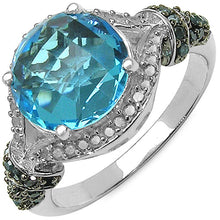 Load image into Gallery viewer, 4.96 Carat Genuine Blue Topaz, Blue Diamond & White Diamond .925 Sterling Silver Ring