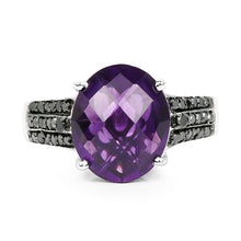 Load image into Gallery viewer, 3.96 Carat Genuine Amethyst & Black Diamond .925 Sterling Silver Ring