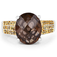 Load image into Gallery viewer, 4.87 Carat Genuine Smoky Quartz and Yellow Diamond .925 Sterling Silver Ring