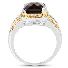 Load image into Gallery viewer, 3.48 Carat Genuine Smoky Quartz, Yellow Diamond and White Diamond .925 Sterling Silver Ring