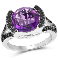 Load image into Gallery viewer, 3.24 Carat Genuine Amethyst & Black Diamond .925 Sterling Silver Ring