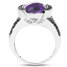 Load image into Gallery viewer, 3.24 Carat Genuine Amethyst & Black Diamond .925 Sterling Silver Ring