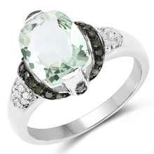 Load image into Gallery viewer, 2.92 Carat Genuine Green Amethyst, Green Diamond & White Diamond .925 Sterling Silver Ring