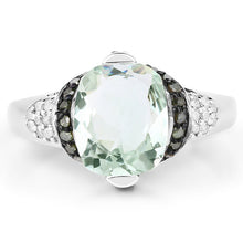 Load image into Gallery viewer, 2.92 Carat Genuine Green Amethyst, Green Diamond & White Diamond .925 Sterling Silver Ring