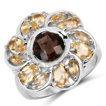 Load image into Gallery viewer, 3.46 Carat Genuine Smoky Quartz & Citrine .925 Sterling Silver Ring