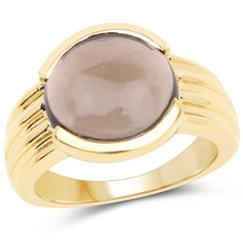 Load image into Gallery viewer, 14K Yellow Gold Plated 4.89 Carat Genuine Smoky Quartz .925 Sterling Silver Ring