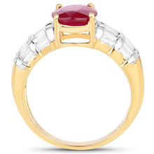 Load image into Gallery viewer, 14K Yellow Gold Plated 4.72 Carat Glass Filled Ruby and White Topaz .925 Sterling Silver Ring