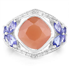 Load image into Gallery viewer, 4.67 Carat Genuine Peach Moonstone and Tanzanite .925 Sterling Silver Ring