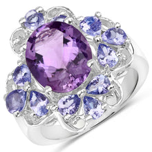 Load image into Gallery viewer, 4.88 Carat Genuine Amethyst and Tanzanite .925 Sterling Silver Ring