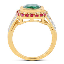 Load image into Gallery viewer, 14K Yellow Gold Plated 4.80 ct. t.w. Dyed Emerald and Ruby Ring in Sterling Silver