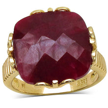 Load image into Gallery viewer, 14K Yellow Gold Plated 19.20 Carat Genuine Dyed Ruby Sterling Silver Ring
