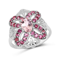 Load image into Gallery viewer, 1.82 Carat Genuine Morganite & Rhodolite .925 Sterling Silver Ring