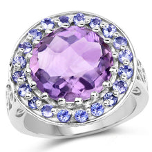 Load image into Gallery viewer, 5.95 Carat Genuine Amethyst and Tanzanite .925 Sterling Silver Ring