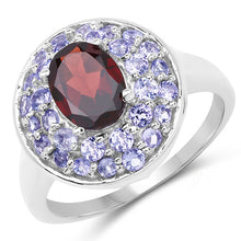 Load image into Gallery viewer, 2.56 Carat Genuine Garnet & Tanzanite .925 Sterling Silver Ring