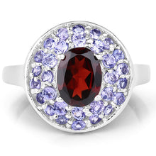 Load image into Gallery viewer, 2.56 Carat Genuine Garnet & Tanzanite .925 Sterling Silver Ring