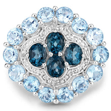 Load image into Gallery viewer, 6.54 Carat Genuine London Blue Topaz, Blue Topaz and White Topaz .925 Sterling Silver Ring
