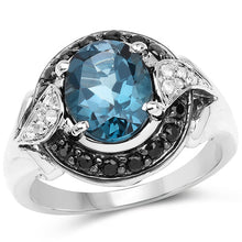 Load image into Gallery viewer, 4.27 Carat Genuine London Blue Topaz, Black Spinel & White Topaz .925 Sterling Silver Ring