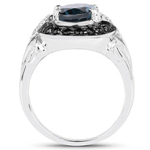 Load image into Gallery viewer, 4.27 Carat Genuine London Blue Topaz, Black Spinel & White Topaz .925 Sterling Silver Ring