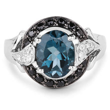 Load image into Gallery viewer, 4.27 Carat Genuine London Blue Topaz, Black Spinel & White Topaz .925 Sterling Silver Ring