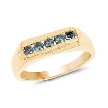 Load image into Gallery viewer, 14K Yellow Gold Plated 0.35 Carat Genuine Blue Diamond .925 Sterling Silver Ring