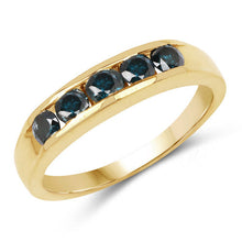 Load image into Gallery viewer, 14K Yellow Gold Plated 0.80 Carat Genuine Blue Diamond .925 Sterling Silver Ring