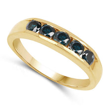 Load image into Gallery viewer, 14K Yellow Gold Plated 0.80 Carat Genuine Blue Diamond .925 Sterling Silver Ring