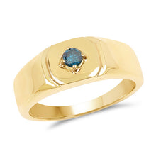 Load image into Gallery viewer, 14K Yellow Gold Plated 0.20 Carat Genuine Blue Diamond .925 Sterling Silver Ring