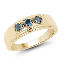 Load image into Gallery viewer, 14K Yellow Gold Plated 0.33 Carat Genuine Blue Diamond .925 Sterling Silver Ring
