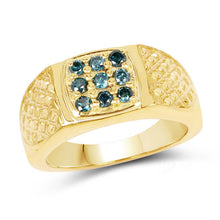 Load image into Gallery viewer, 14K Yellow Gold Plated 0.36 Carat Genuine Blue Diamond .925 Sterling Silver Ring