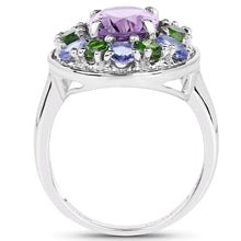 Load image into Gallery viewer, 3.89 Carat Genuine Amethyst, Tanzanite & Chrome Diopside .925 Sterling Silver Ring