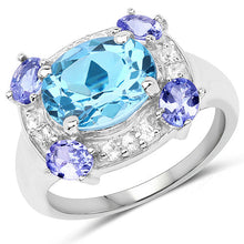 Load image into Gallery viewer, 4.13 Carat Genuine Swiss Blue Topaz, Tanzanite & White Topaz .925 Sterling Silver Ring
