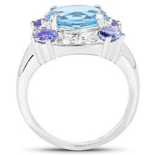 Load image into Gallery viewer, 4.13 Carat Genuine Swiss Blue Topaz, Tanzanite & White Topaz .925 Sterling Silver Ring