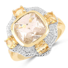 Load image into Gallery viewer, 14K Yellow Gold Plated 4.07 Carat Genuine Golden Rutile and Citrine .925 Sterling Silver Ring