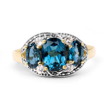 Load image into Gallery viewer, 14K Yellow Gold Plated 2.77 Carat Genuine London Blue Topaz and White Topaz .925 Sterling Silver Ring