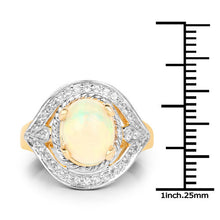 Load image into Gallery viewer, 14K Yellow Gold Plated 1.88 Carat Genuine Ethiopian Opal and White Topaz .925 Sterling Silver Ring