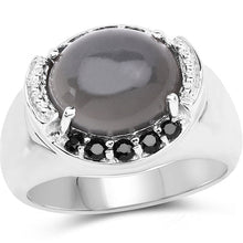 Load image into Gallery viewer, 5.68 Carat Genuine Grey Moonstone & Black Spinel .925 Sterling Silver Ring