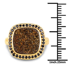 Load image into Gallery viewer, 14K Yellow Gold Plated 6.19 Carat Genuine Drusy Quartz and Black Spinel .925 Sterling Silver Ring