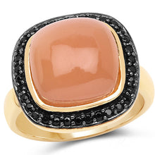 Load image into Gallery viewer, 14K Yellow Gold Plated 7.50 ct. t.w. Peach Moonstone and Black Spinel Ring in Sterling Silver