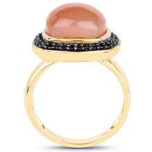 Load image into Gallery viewer, 14K Yellow Gold Plated 7.50 ct. t.w. Peach Moonstone and Black Spinel Ring in Sterling Silver
