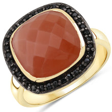 Load image into Gallery viewer, 6.74 Carat Genuine Peach Moonstone and Black Spinel .925 Sterling Silver Ring