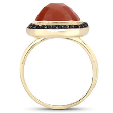 Load image into Gallery viewer, 6.74 Carat Genuine Peach Moonstone and Black Spinel .925 Sterling Silver Ring