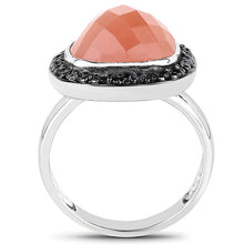 Load image into Gallery viewer, 6.46 Carat Genuine Peach Moonstone and Black Spinel .925 Sterling Silver Ring