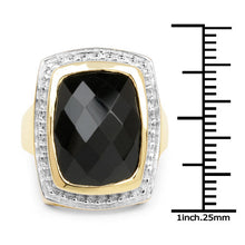 Load image into Gallery viewer, 14K Yellow Gold Plated 11.00 Carat Genuine Black Onyx .925 Sterling Silver Ring
