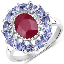 Load image into Gallery viewer, 3.70 Carat Glass Filled Ruby and Tanzanite .925 Sterling Silver Ring